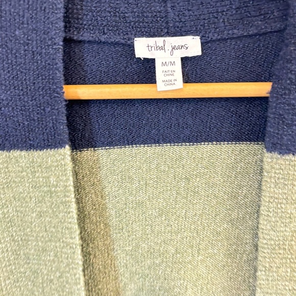 Tribal Blue and Green Striped Cardigan Sweater - Picture 3 of 4